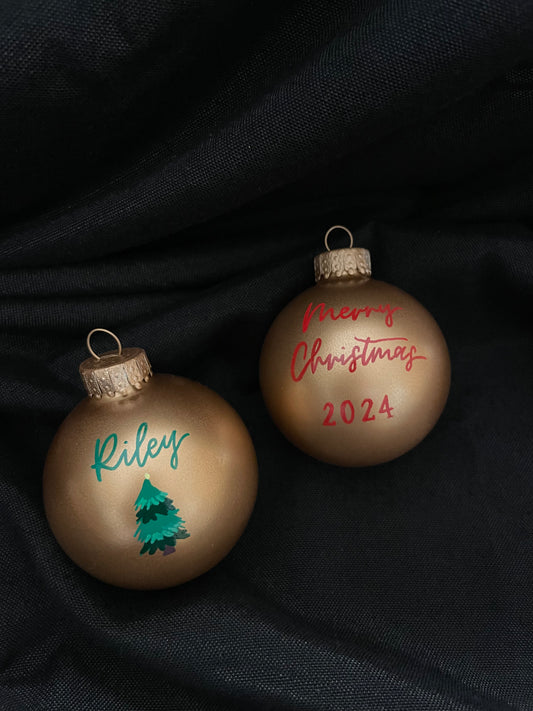 Hand-Lettered Glass Ball Ornaments